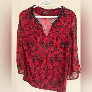 Women's Red and Black Patterned Top